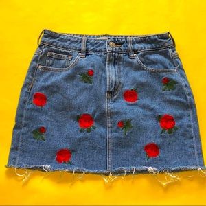 Embroidered Jean Skirt